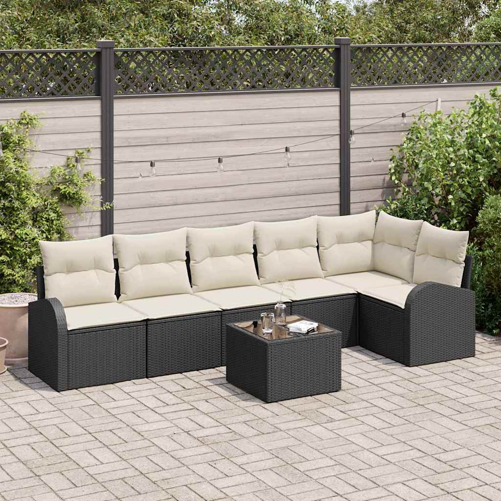 Set Divano da Giardino con cuscino 7 pcs Nero Poly Rattan | homemem39