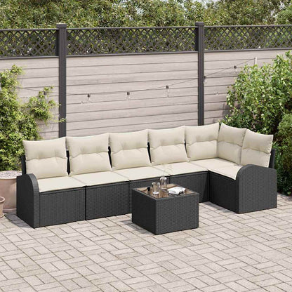 Set Divano da Giardino con cuscino 7 pcs Nero Poly Rattan | homemem39