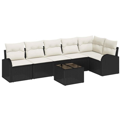 Set Divano da Giardino con cuscino 7 pcs Nero Poly Rattan | homemem39