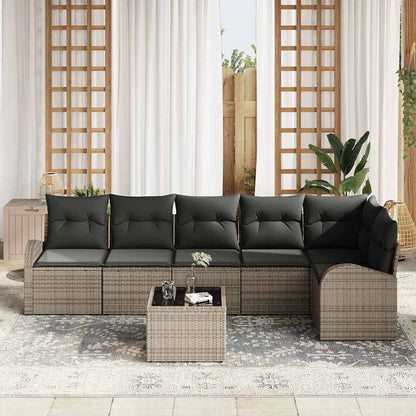 Set Divano da Giardino con cuscino 7 pcs Grigio Poly Rattan | homemem39