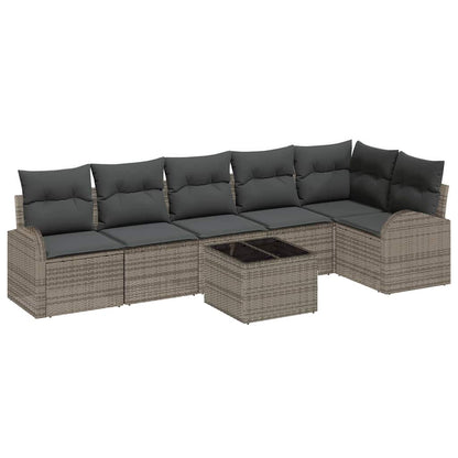 Set Divano da Giardino con cuscino 7 pcs Grigio Poly Rattan | homemem39