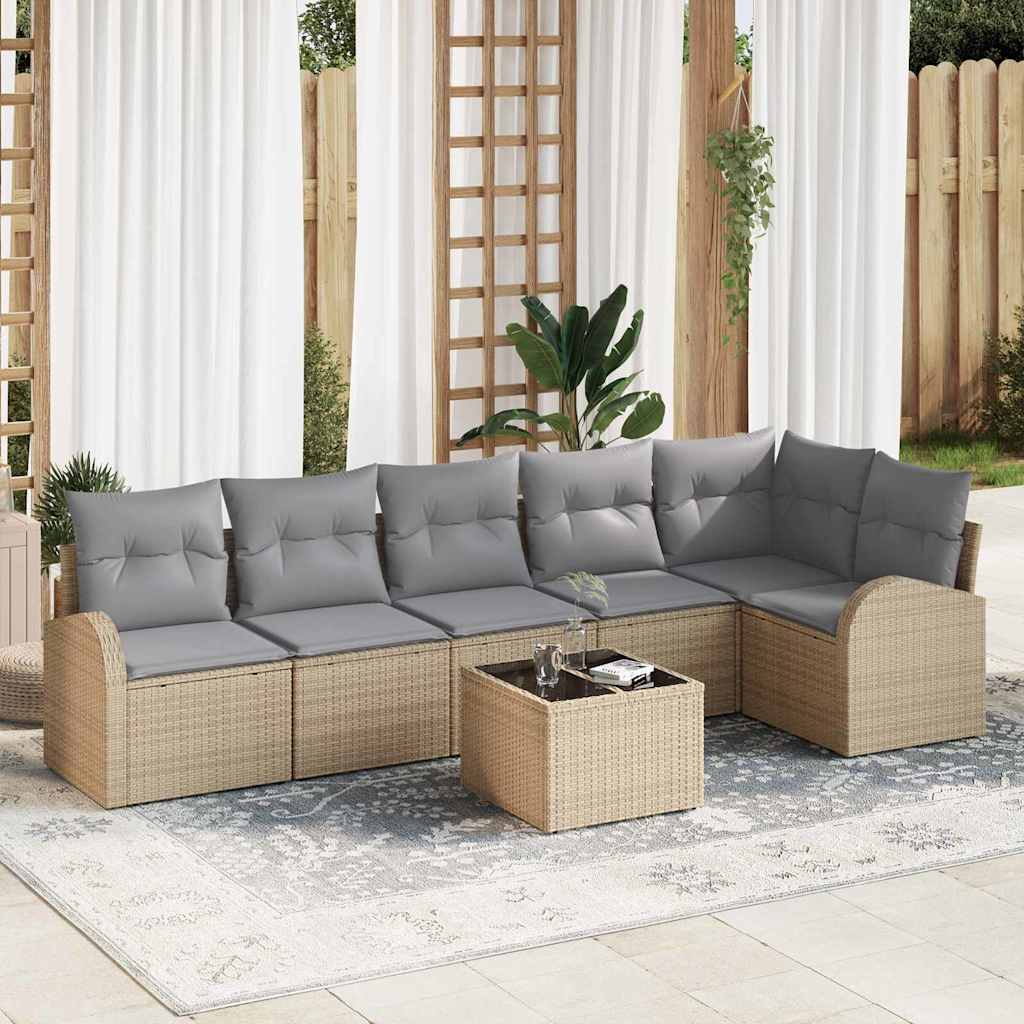 Set Divano da Giardino con cuscino 7 pcs Beige Poly Rattan | homemem39