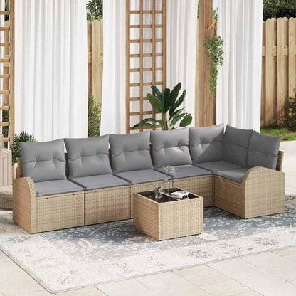 Set Divano da Giardino con cuscino 7 pcs Beige Poly Rattan | homemem39