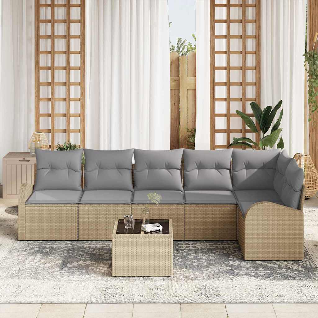 Set Divano da Giardino con cuscino 7 pcs Beige Poly Rattan | homemem39