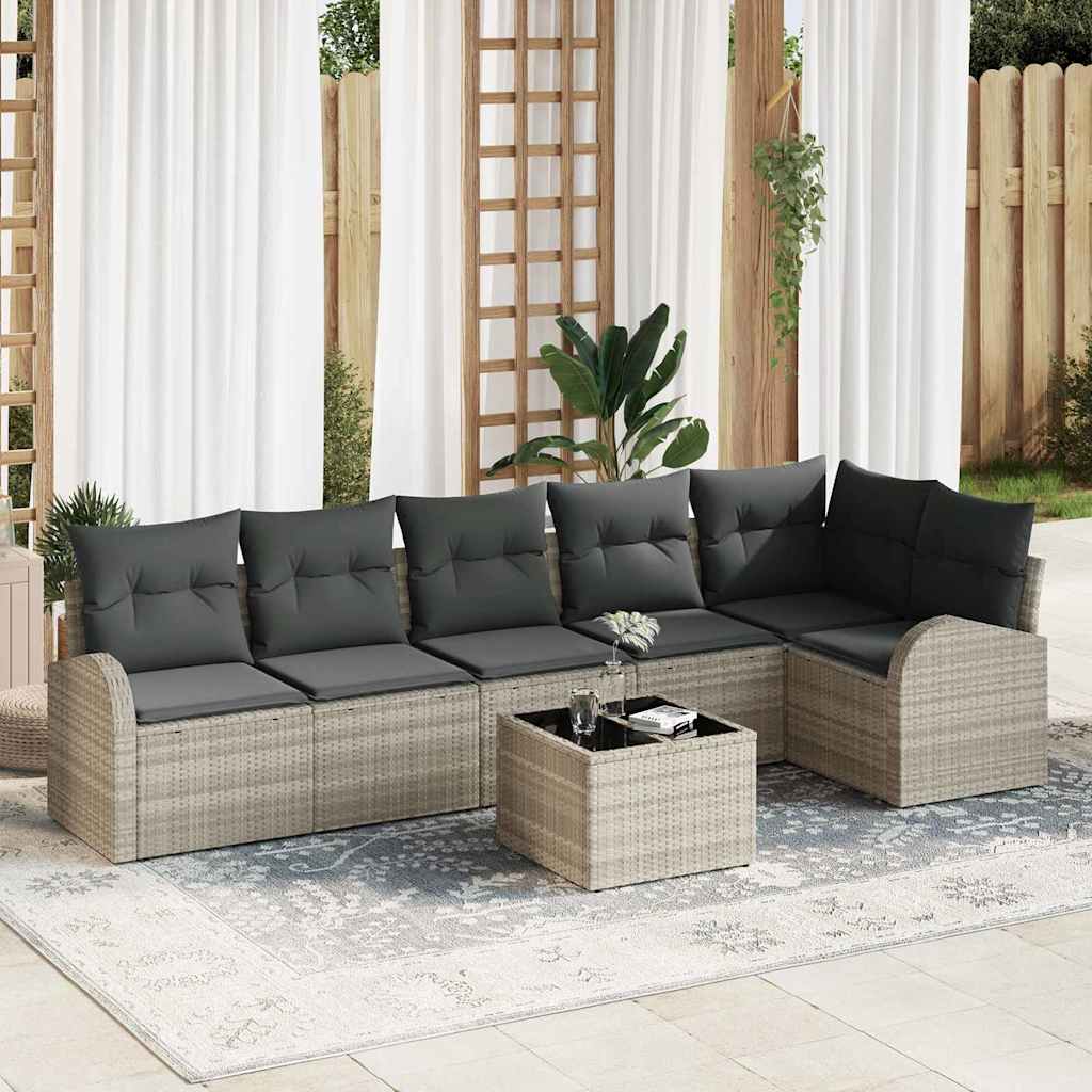 Set Divano da Giardino 7 pcs Grigio chiaro Poly Rattan | homemem39