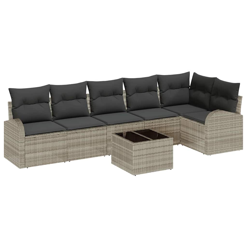 Set Divano da Giardino 7 pcs Grigio chiaro Poly Rattan | homemem39