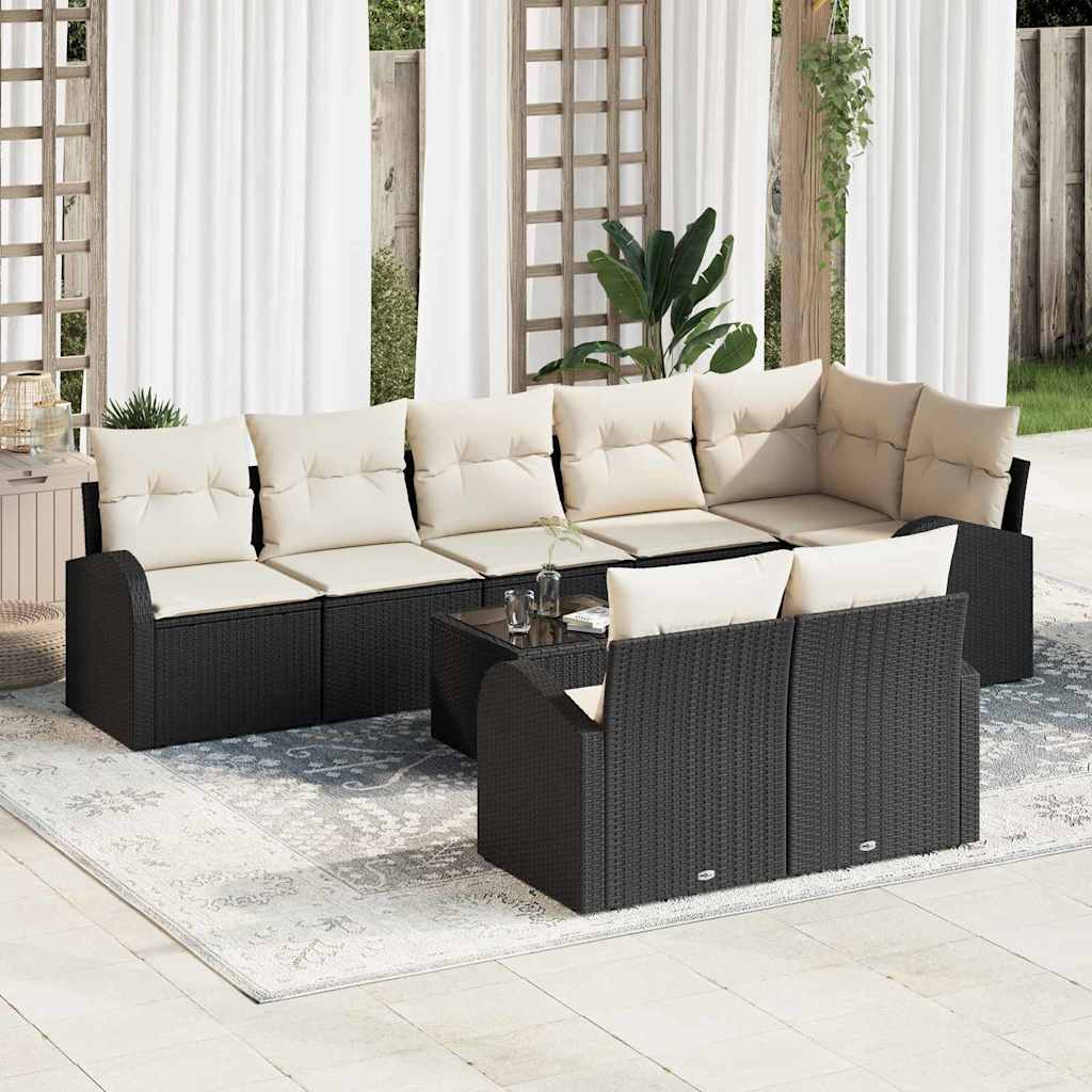 Set Divano da Giardino Nero e Crema 55 x 55 x 37 cm polyrattan - homemem39