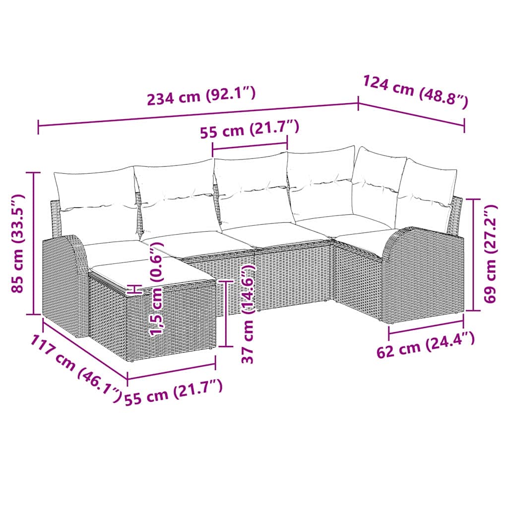 Set Divano da Giardino 6 pz Nero polyrattan | homemem39