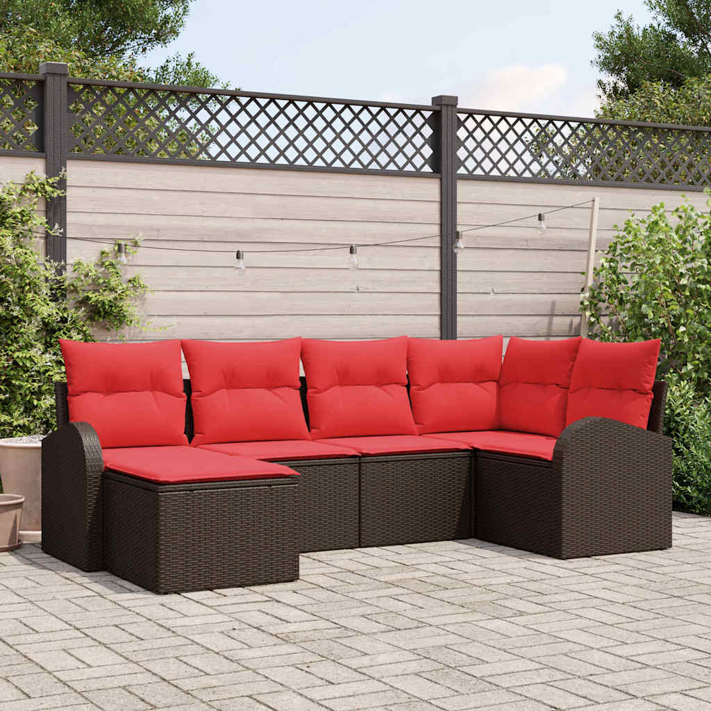 Set Divano da Giardino 6 pcs Marrone Rattan in Polipropilene | homemem39