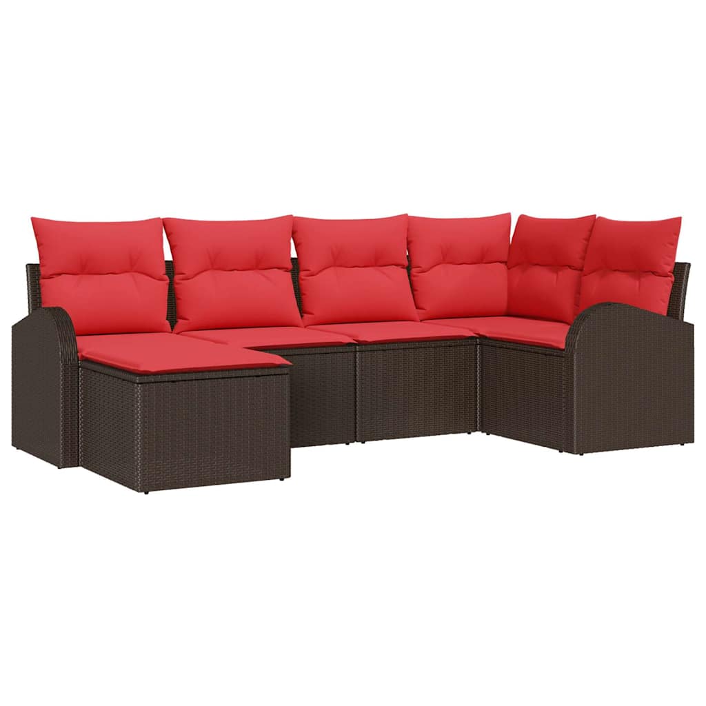 Set Divano da Giardino 6 pcs Marrone Rattan in Polipropilene | homemem39