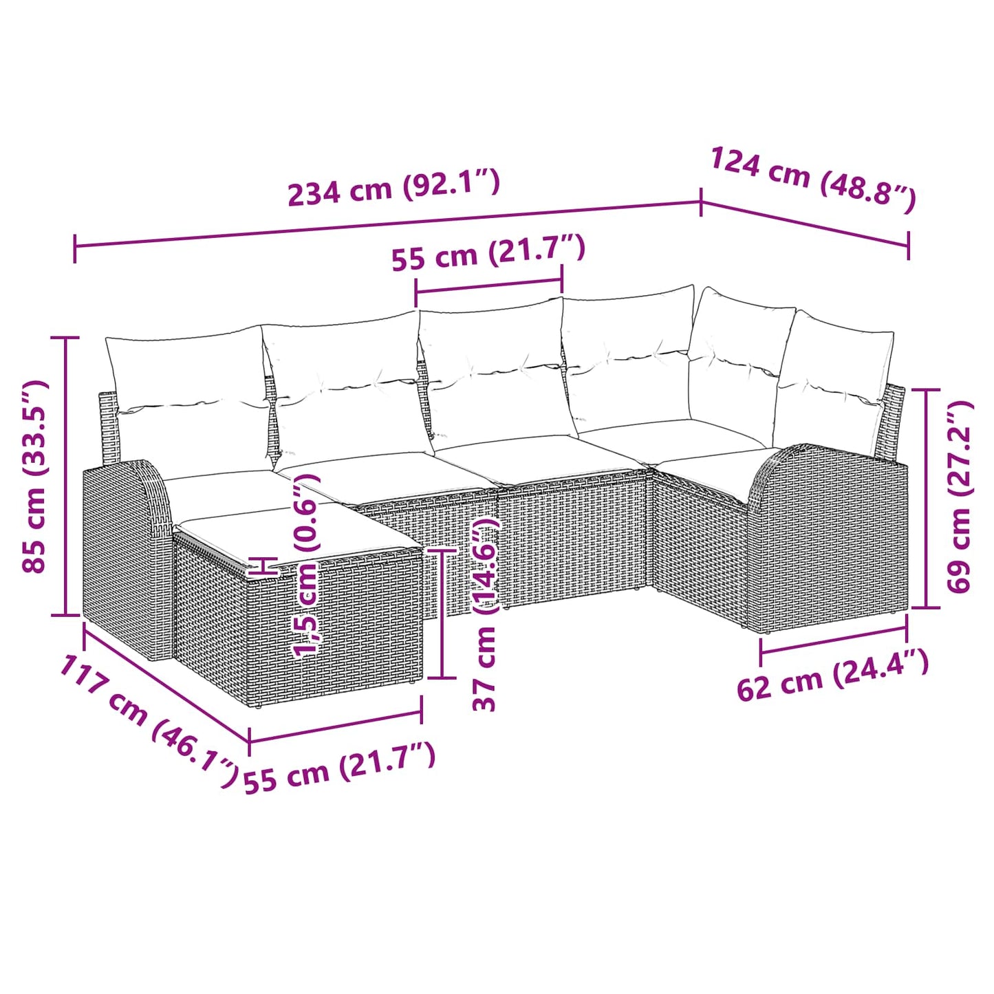 Set Divano da Giardino 6 pcs Marrone Rattan in Polipropilene | homemem39