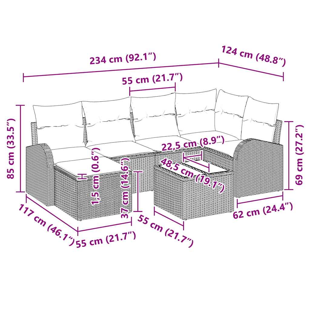 Set Divano da Giardino 7 pcs Marrone polyrattan | homemem39