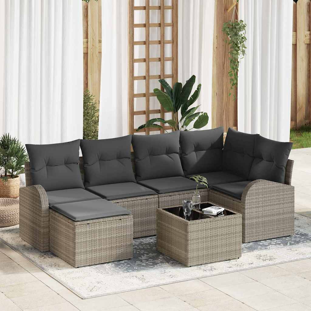Set Divano da Giardino 7 pcs Grigio chiaro polyrattan | homemem39