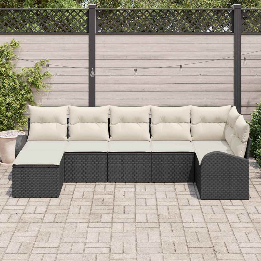 Set Divano da Giardino con cuscino 7 pcs Nero Poly Rattan | homemem39