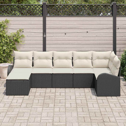 Set Divano da Giardino con cuscino 7 pcs Nero Poly Rattan | homemem39