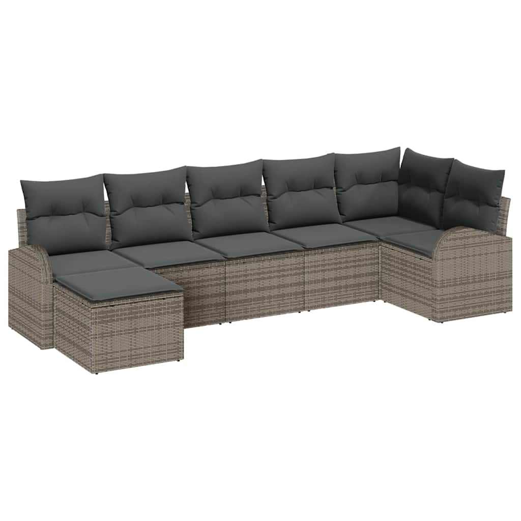 Set Divano da Giardino con cuscino 7 pcs Grigio Poly Rattan | homemem39