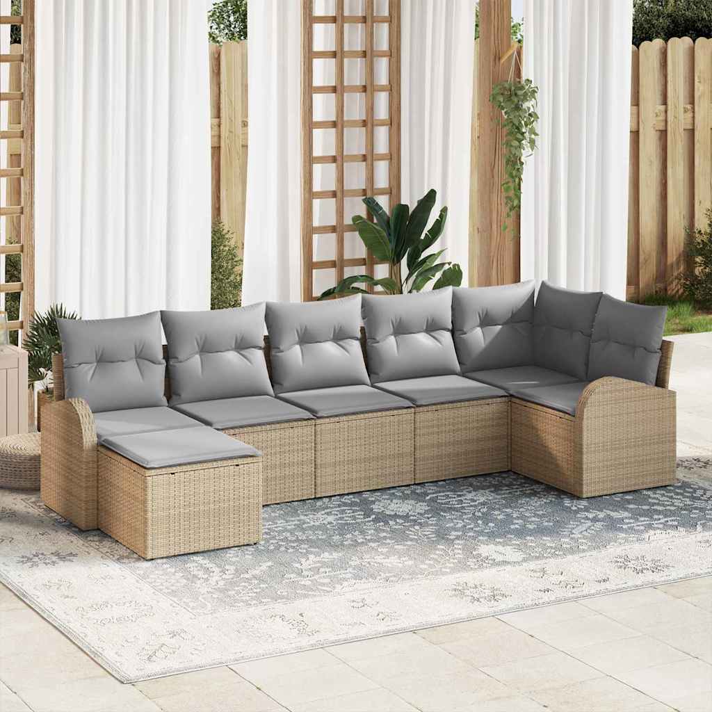 Set Divano da Giardino con cuscino 7 pcs Beige Poly Rattan | homemem39