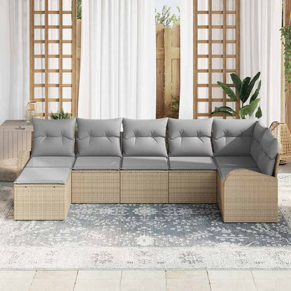 Set Divano da Giardino con cuscino 7 pcs Beige Poly Rattan | homemem39