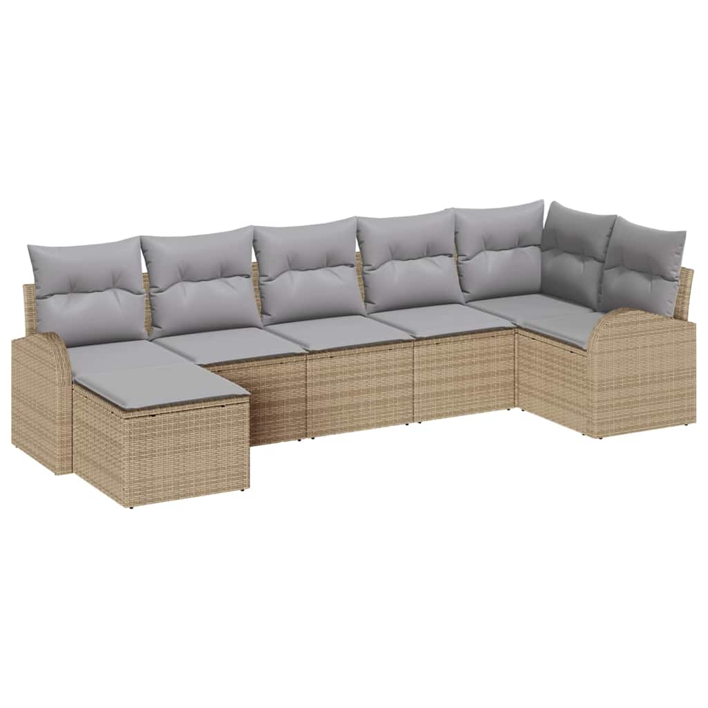 Set Divano da Giardino con cuscino 7 pcs Beige Poly Rattan | homemem39