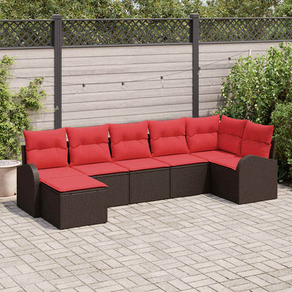 Set Divano da Giardino con cuscino 7 pcs Marrone Poly Rattan | homemem39