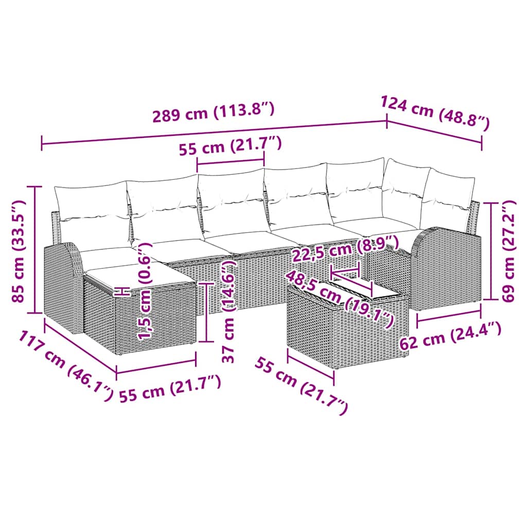 Set Divano da Giardino con cuscino 8 pcs Nero Poly Rattan | homemem39