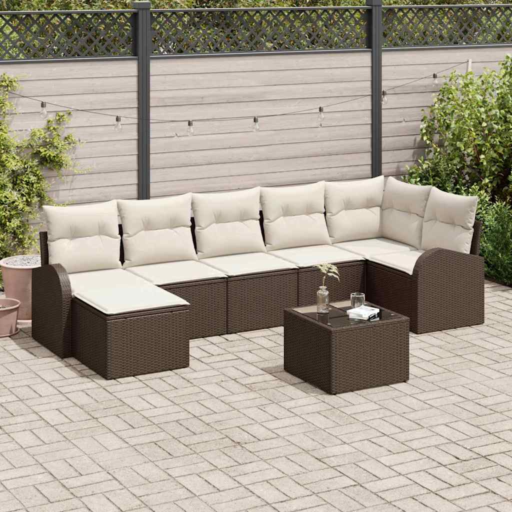 Set Divano da Giardino con cuscino 8 pcs Marrone Poly Rattan | homemem39