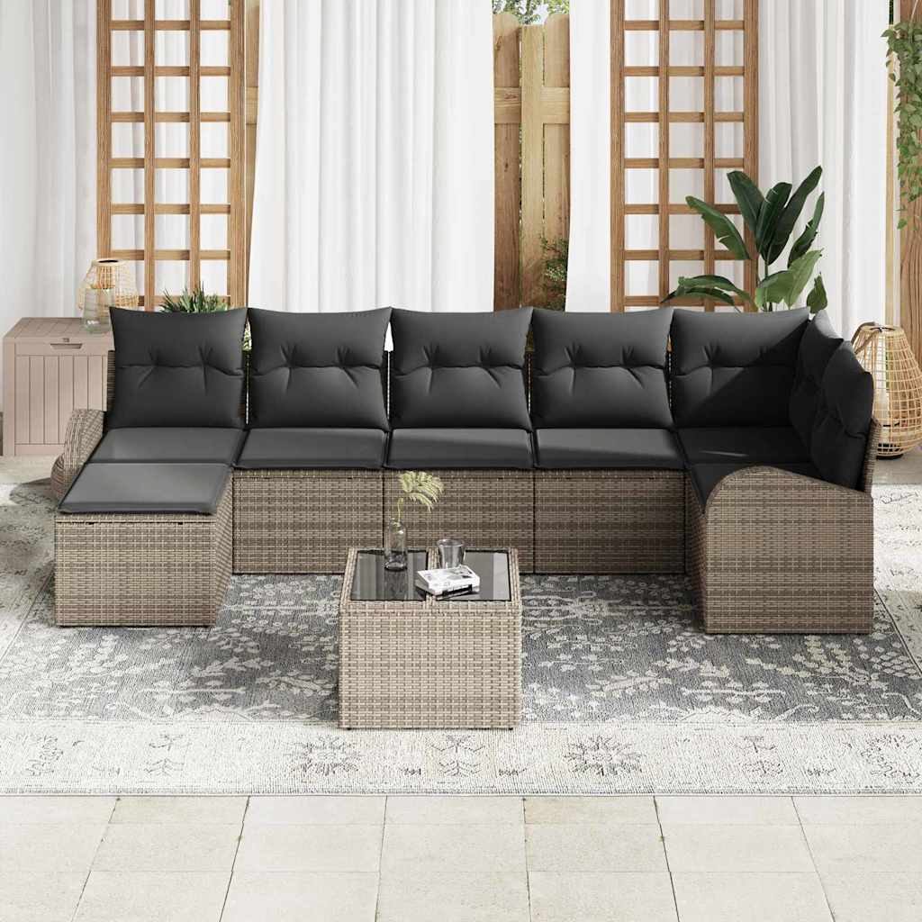 Set Divano da Giardino con cuscino 8 pcs Grigio Poly Rattan | homemem39