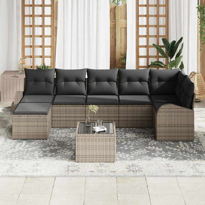 Set Divano da Giardino con cuscino 8 pcs Grigio Poly Rattan | homemem39