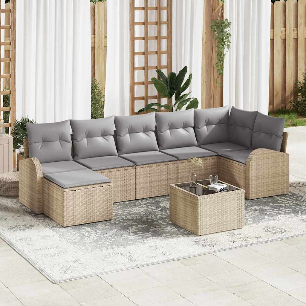 Set Divano da Giardino con cuscino 8 pcs Beige Poly Rattan | homemem39