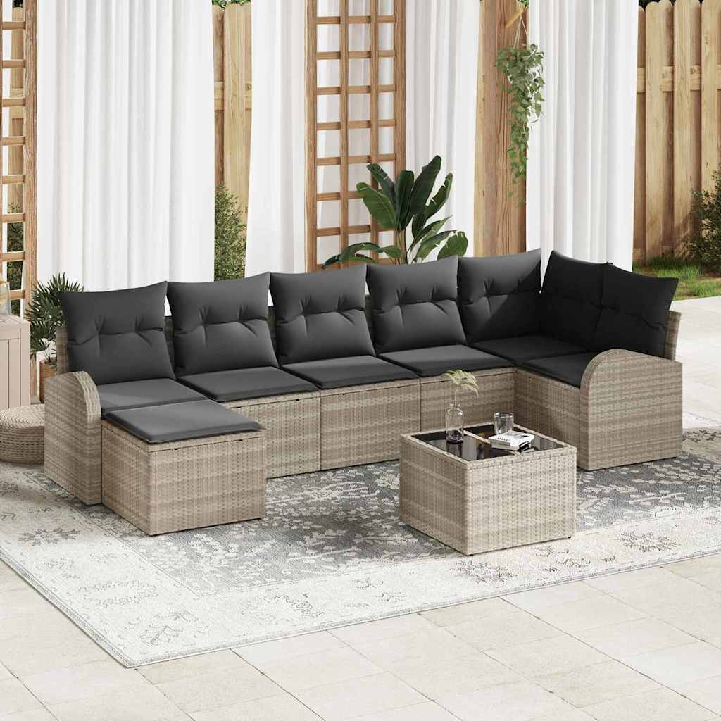 Set Divano da Giardino 8 pcs Grigio chiaro Poly Rattan | homemem39