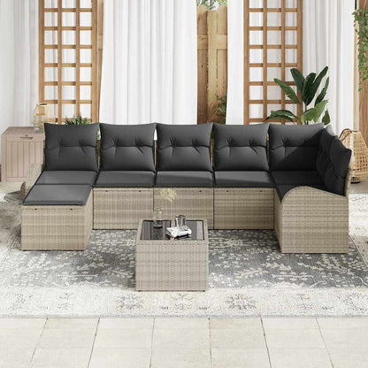 Set Divano da Giardino 8 pcs Grigio chiaro Poly Rattan | homemem39