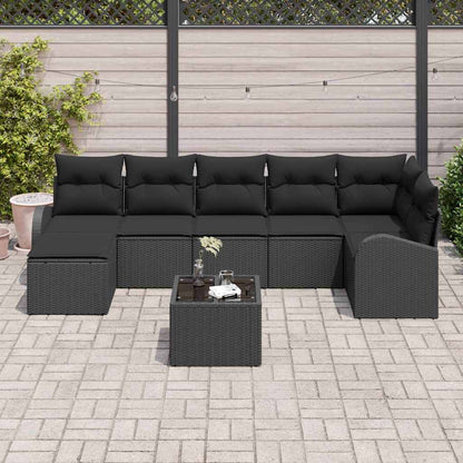 Set Divano da Giardino con cuscino 8 pcs Nero Poly Rattan | homemem39