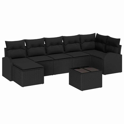 Set Divano da Giardino con cuscino 8 pcs Nero Poly Rattan | homemem39
