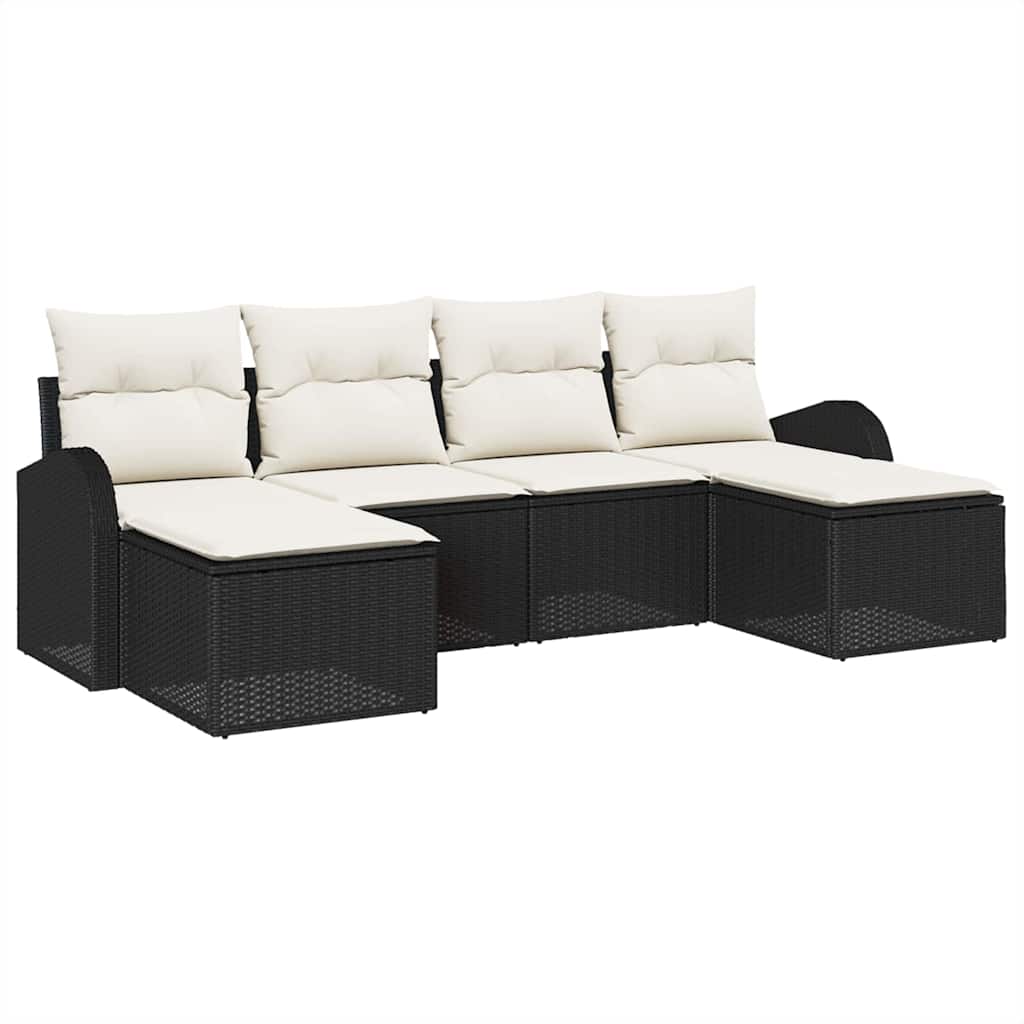 Set Divano da Giardino 6 pcs Nero Rattan in Polipropilene | homemem39