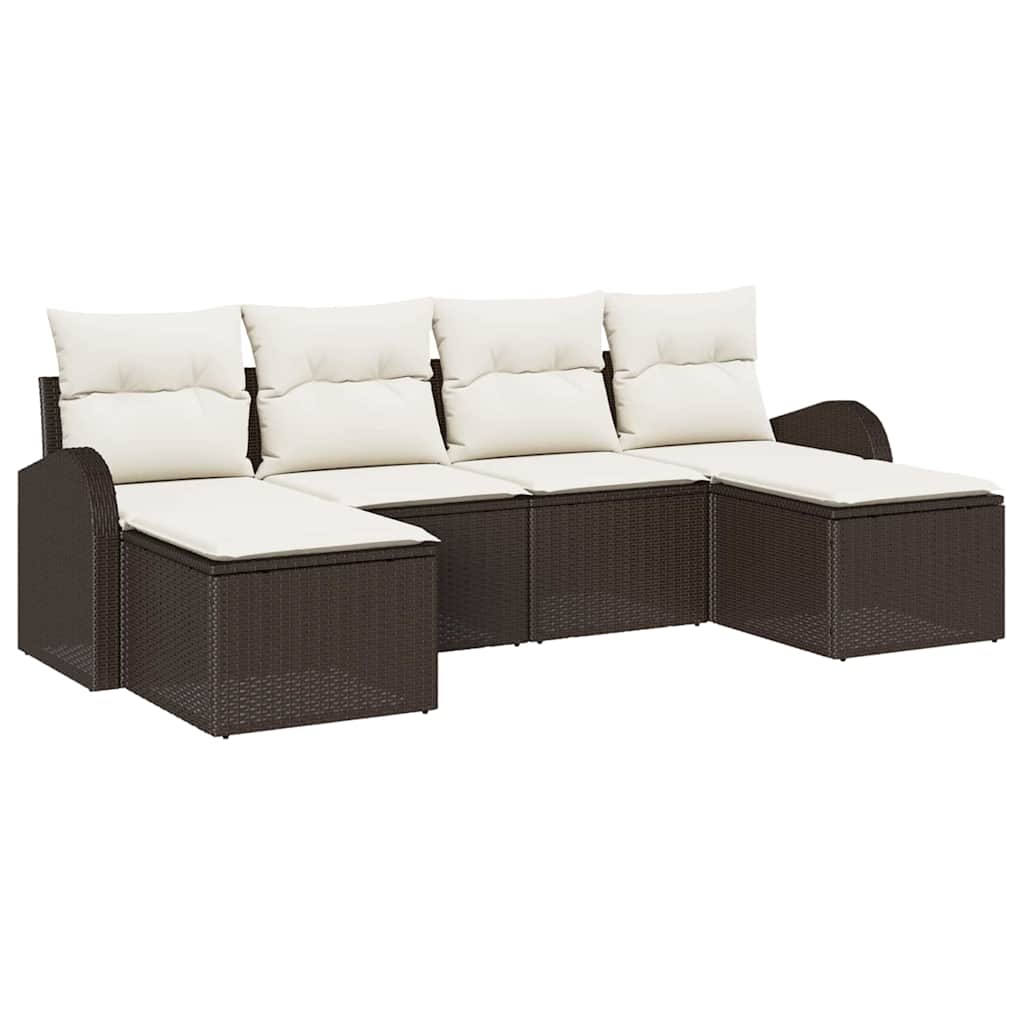 Set Divano da Giardino 6 pcs Marrone Rattan in Polipropilene | homemem39