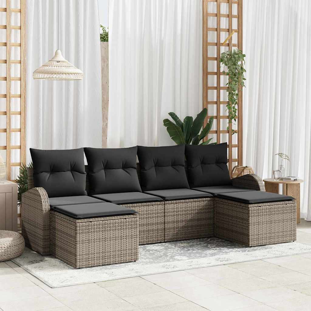 Set Divano da Giardino 6 pcs Grigio Rattan in Polipropilene | homemem39