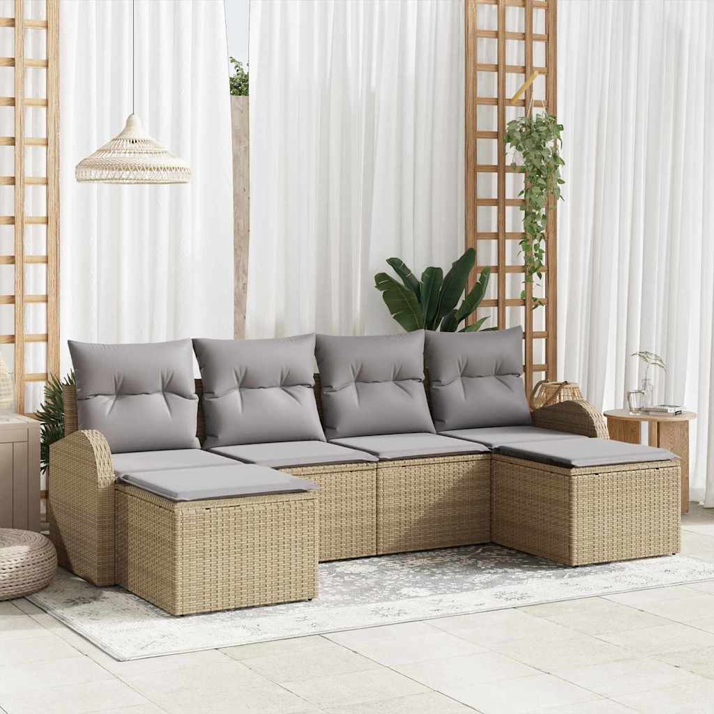 Set Divano da Giardino 6 pcs Beige Rattan in Polipropilene | homemem39