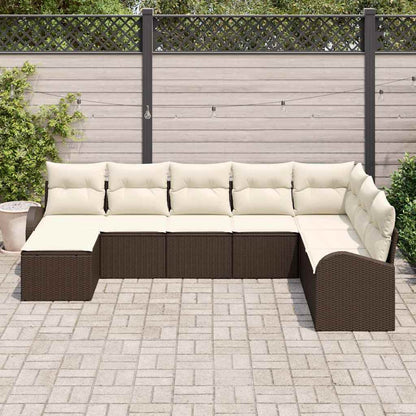 Set Divano da Giardino con cuscino 8 pcs Marrone Poly Rattan | homemem39