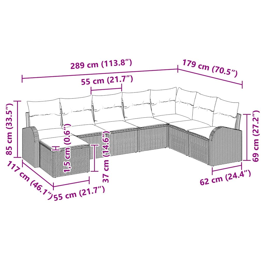 Set Divano da Giardino con cuscino 8 pcs Marrone Poly Rattan | homemem39