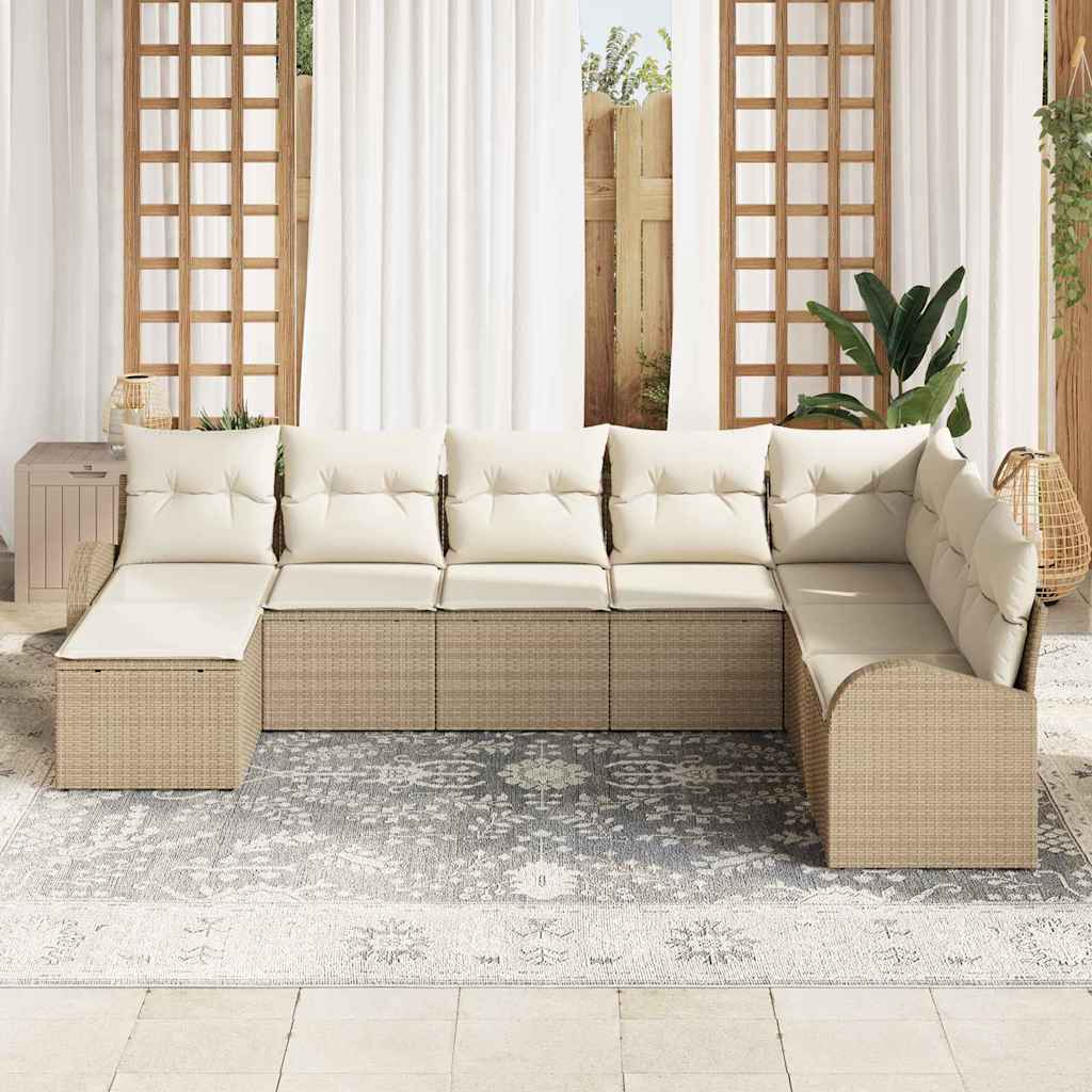Set Divano da Giardino 8 pcs Beige Rattan in Polipropilene | homemem39