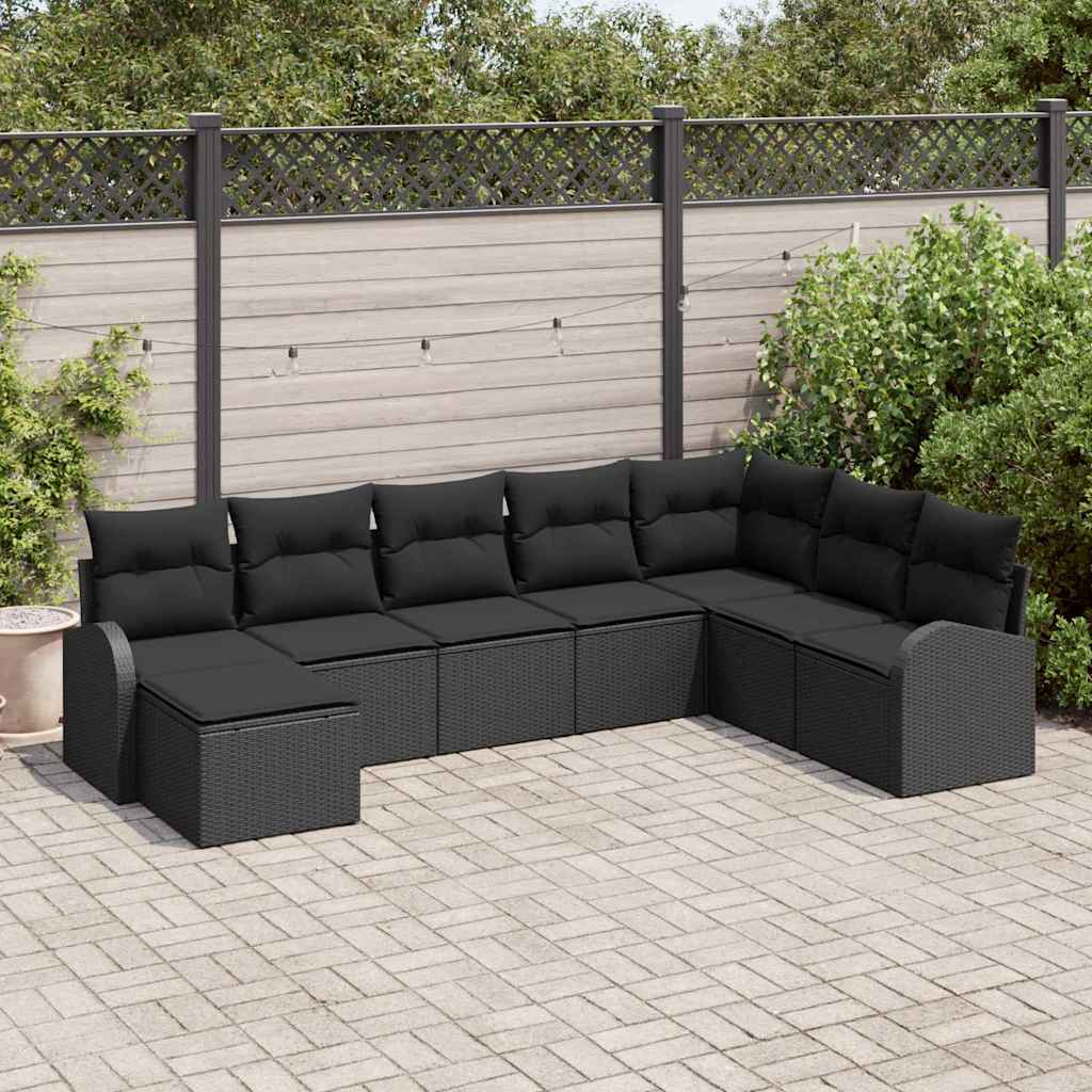 Set Divano da Giardino 8 pcs Nero Rattan in Polipropilene | homemem39