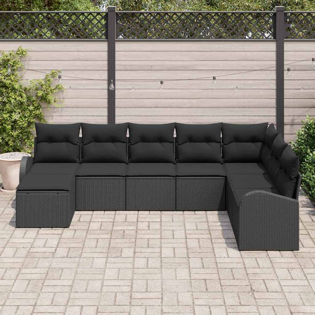 Set Divano da Giardino 8 pcs Nero Rattan in Polipropilene | homemem39