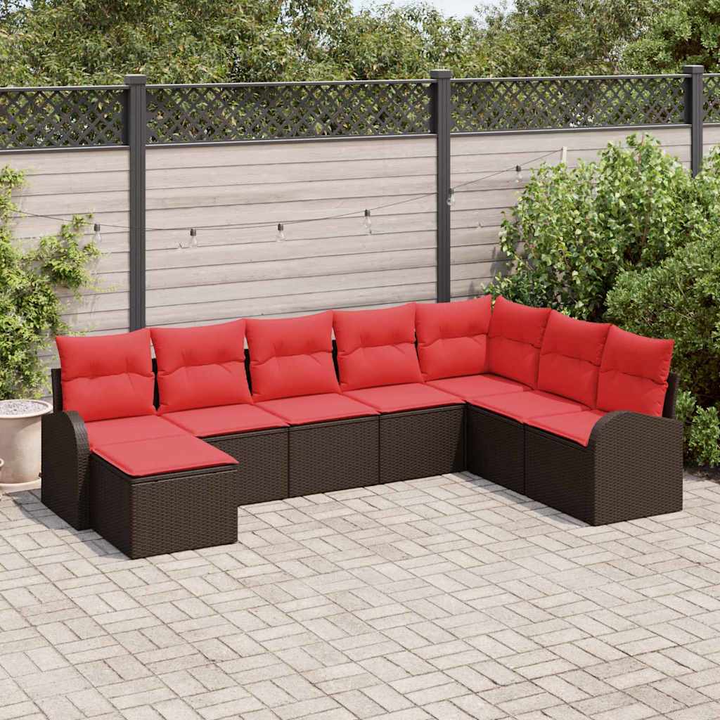 Set Divano da Giardino 8 pcs Marrone Poly Rattan | homemem39