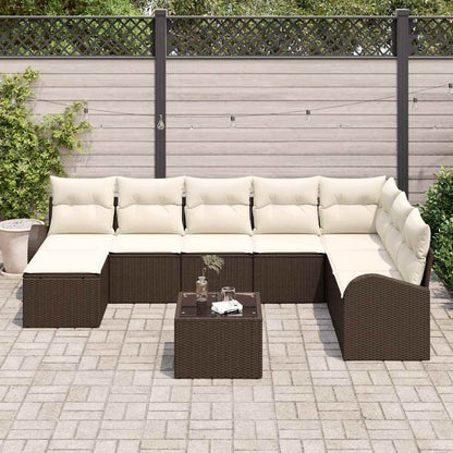 Set Divano da Giardino con cuscino 9 pcs Marrone Poly Rattan | homemem39