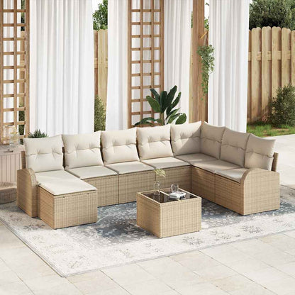 Set Divano da Giardino con cuscino 9 pcs Beige Poly Rattan | homemem39