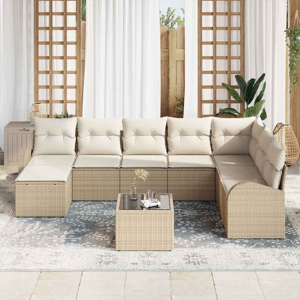 Set Divano da Giardino con cuscino 9 pcs Beige Poly Rattan | homemem39