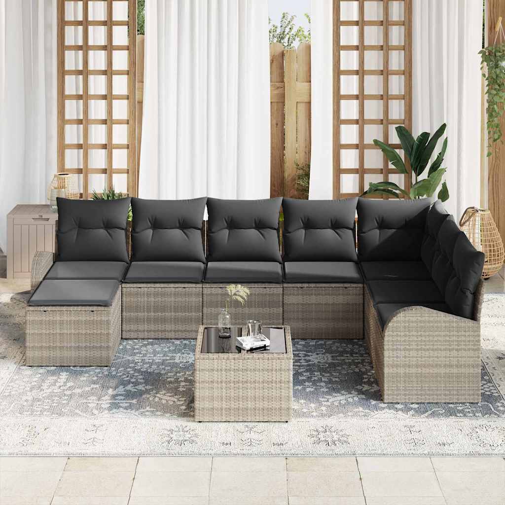 Set Divano da Giardino 9 pcs Grigio chiaro Poly Rattan | homemem39