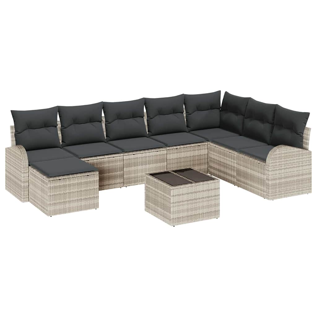 Set Divano da Giardino 9 pcs Grigio chiaro Poly Rattan | homemem39