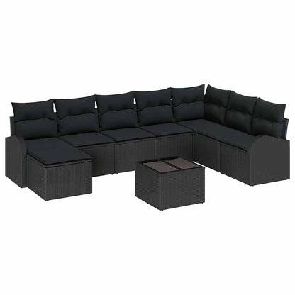 Set Divano da Giardino con cuscino 9 pcs Nero Poly Rattan | homemem39