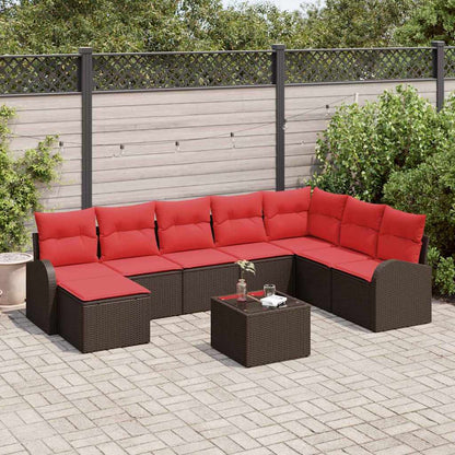 Set Divano da Giardino 9 pcs Marrone Rattan in Polipropilene | homemem39